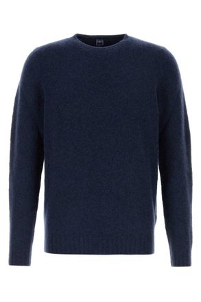 Fedeli Navy Blue Solid Sweaters