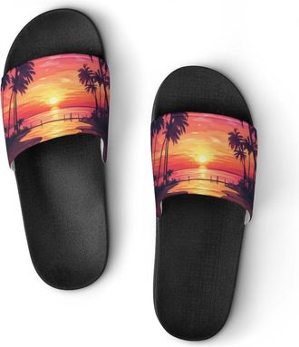 Generic Palms Trees Sunset Shower Shoes Slipper for Women Men Beach Slippers Quick Drying Non Slip Open-Toe Sandals