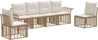 vidaXL Conjunto De Sof&aacute;s De Exterior 6 Uds. Natural Y Crema Poli&eacute;ster Vidaxl