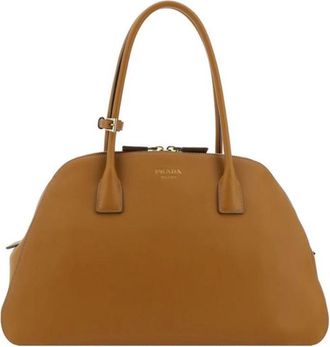 Prada Leren schoudertas met rits - Dames - Handtassen - Bruin - ONE Size - Leer - Tassen