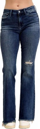 Judy Blue Mid Rise Flare Destroy & Frey Hem Jeans In Blue