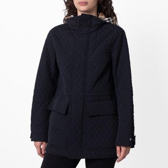 Burberry Check-Pattern Hooded Diamond Quilted Jacket, Size X-Small