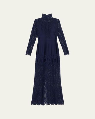 Paco Rabanne Turtleneck Floral Embroidered Snap Draped Jersey Midi Dress