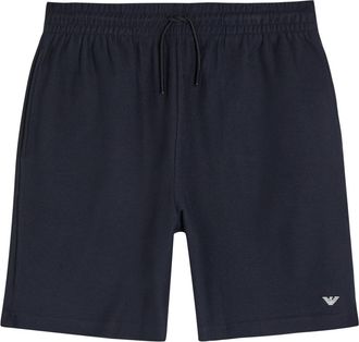 Emporio Armani Logo-embroidered Piqu&eacute; Cotton Shorts - Navy - XL