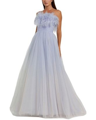 Mac Duggal Feather Neckline Maxi Dress