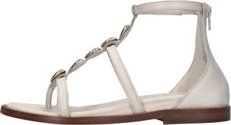 Emanuelle Vee Platte Leren Sandalen - Dames - Sandalen - Wit - 37 EU - Leer - Schoenen