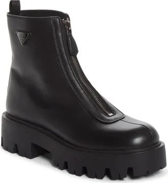 Prada Lug Sole Zip Bootie in Nero at Nordstrom, Size 36.5