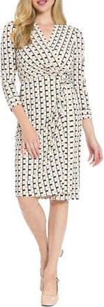 London Times Twist Front Draped Sheath Dress in Black/Cream at Nordstrom Rack, Size X-Large