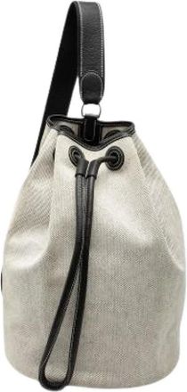 Herm&egrave;s Pre-owned Bucket Bags, female, Gray, Size: ONE SIZE Pre-owned Canvas Bucket Backpack