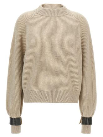 Brunello Cucinelli Beige Monile cuffs sweater