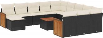 vidaXL Set De Sof&aacute;s De Jard&iacute;n Y Cojines 13 Pzas Rat&aacute;n Sint&eacute;tico Negro Vidaxl