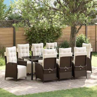vidaXL Conjunto De Comedor De Jard&iacute;n 9 Pcs Marr&oacute;n Polirat&aacute;n Vidaxl