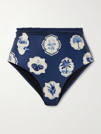 Agua Bendita Slip Bikini In Tessuto Riciclato Stampato Con Decorazioni Nopal Wild - Blu