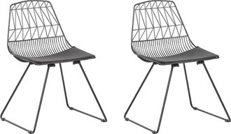 Beliani Moderno Conjunto De 2 Conjunto De 2 Sillas De Comedor Metal Negro Asiento Piel Sint&eacute;tica Negra Respaldo Geom&eacute;trico Industrial Harlan