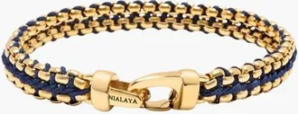 Nialaya Navy Woven Box Chain Bracelet in Gold in Navy/gold at Nordstrom, Size Medium