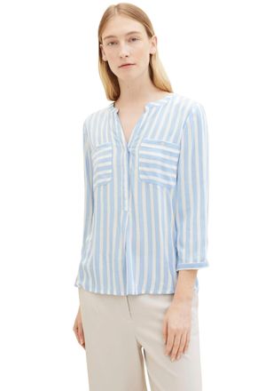 Tom Tailor Schlupfbluse TOM TAILOR, Damen, Gr. 44, blau (sanftes wei&szlig; blau vertical stripe), Web, Obermaterial: 100% Viskose, figurumspielend h&uuml;ftbedeckend, Sera