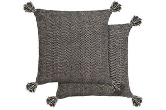 TJ Hughes Herringbone - Recycled Cotton Cushion Cover in Black - TJ Hughes