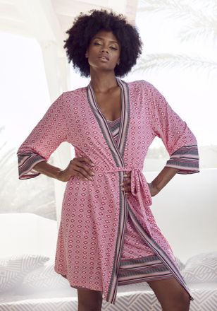 Vivance Kimono VIVANCE DREAMS, Damen, Gr. 32/34, pink (pink gemustert), Single-Jersey, bedruckt, Kurzform, Hausm&auml;ntel Kimono, in sch&ouml;nem Ethno-Design