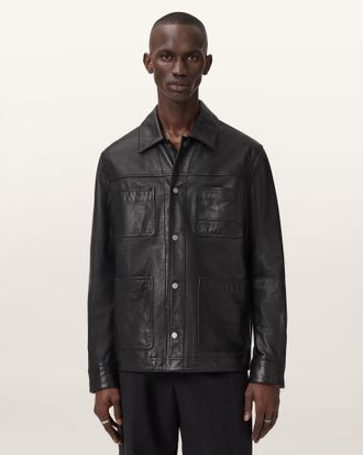 AllSaints Leather Saxon Leather Jacket, Size: XXL