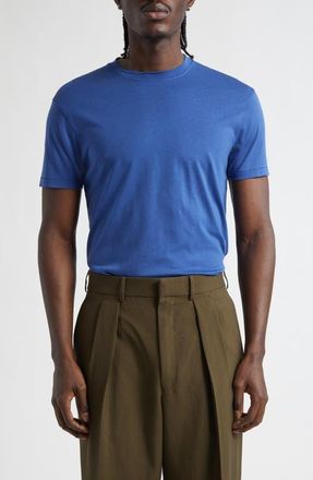 Tom Ford Short Sleeve Lyocell & Cotton Crewneck T-Shirt in Prussian Blue at Nordstrom, Size 42 Us