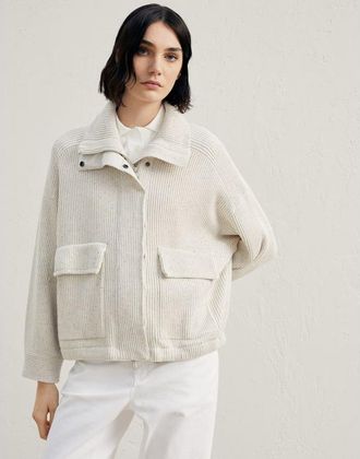 Brunello Cucinelli Off White Relaxed Cotton Jacket, Size X-Large