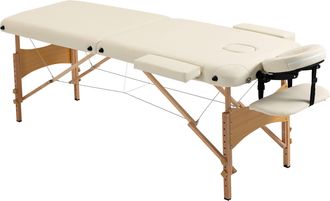 HOMCOM Wooden Folding Spa Beauty Massage Table w/ 2 Sections - Carry Bag - Cream | TJ Hughes