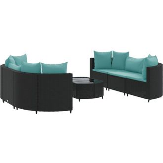 vidaXL Vidaxl - Set De Sof&aacute;s De Jard&iacute;n 7 Pzas Con Cojines Rat&aacute;n Sint&eacute;tico Negro