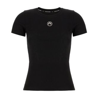 Marine Serre T-Shirt Baby Fit a Maniche Corte in Jersey con Logo Moon - - Tops - Donna - Nero - XS
