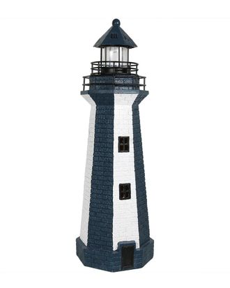 Sunnydaze Blue Striped Solar Led Nautical Lighthouse Outdoor Light Decor