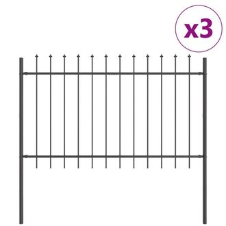 Berkfield Home Garden Fence with Spear Top - Grey, 5.1 x 1.2 m, Steel in Grey