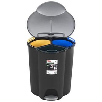 Curver Curver Trio V2 - Cubo De Basura Con Pedal De 40 L, 3 Compartimentos, Sistema De Separaci&oacute;n De Residuos, Cubo Interior De Pl&aacute;stico Con 3 Compartimentos