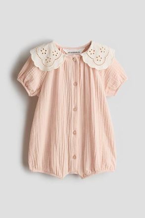 H&M Cotton Muslin Romper Suit in Light Dusty Pink at Nordstrom, Size 0-3M