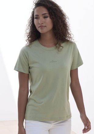 Copenhagen T-Shirt COPENHAGEN STUDIOS mit dezentem Logoprint vorn, Damen, Gr. XS (34), gr&uuml;n (light olive), Single Jersey, Obermaterial: 100% Baumwolle, unifarben