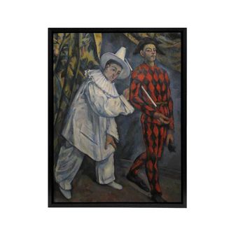 Artery8 Mardi Gras Pierrot Clown & Harlequin Cezanne Framed Canvas Wall Art | Size: W24 x H32