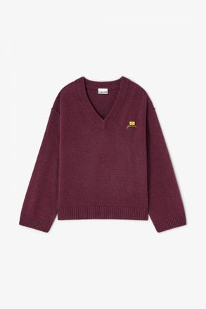 Ganni Burgundy Red Wool Mix V-neck Jumper - Size XXS/XS