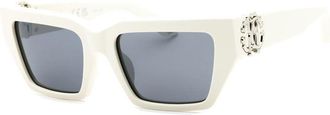 Roberto Cavalli Sunglasses Rectangle Full Rim, White Frame And Blue Grey Lens Src016M847X