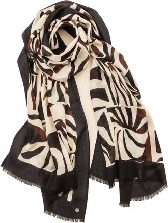 Joseph Ribkoff Womens Tropical Print Fringe Scarf In Beige/multi