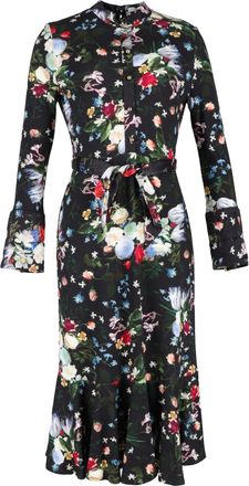 Erdem Erdem Hilma Tie-Neck Long-Sleeve Jersey Midi Dress in Floral Print Silk