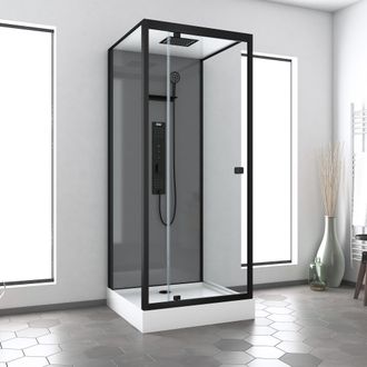 Aurlane Cabina De Ducha Hidromasaje 90x90x215 Cm - Gris Y Perfiles Negro Mate - Grey Style