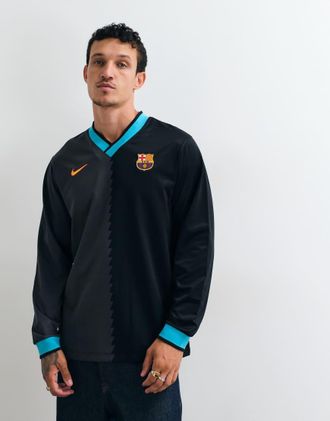 NIKE SPORTWEAR Barcelona Energy maglia da calcio retro a maniche lunghe nera e blu-Nero
