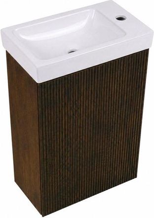 Saniclass Holz Atelier Toiletmeubelset - 40x60.5cm - 1 deur - fontein keramiek - kraangat rechts - eiken charcoal