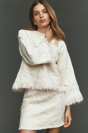 Maeve Shimmer Fringe Boxy Long-Sleeve Top
