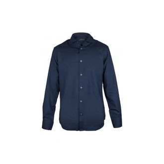 Moorer Wol - Heren - Casual Overhemden - Blauw - L - Wol - Overhemden