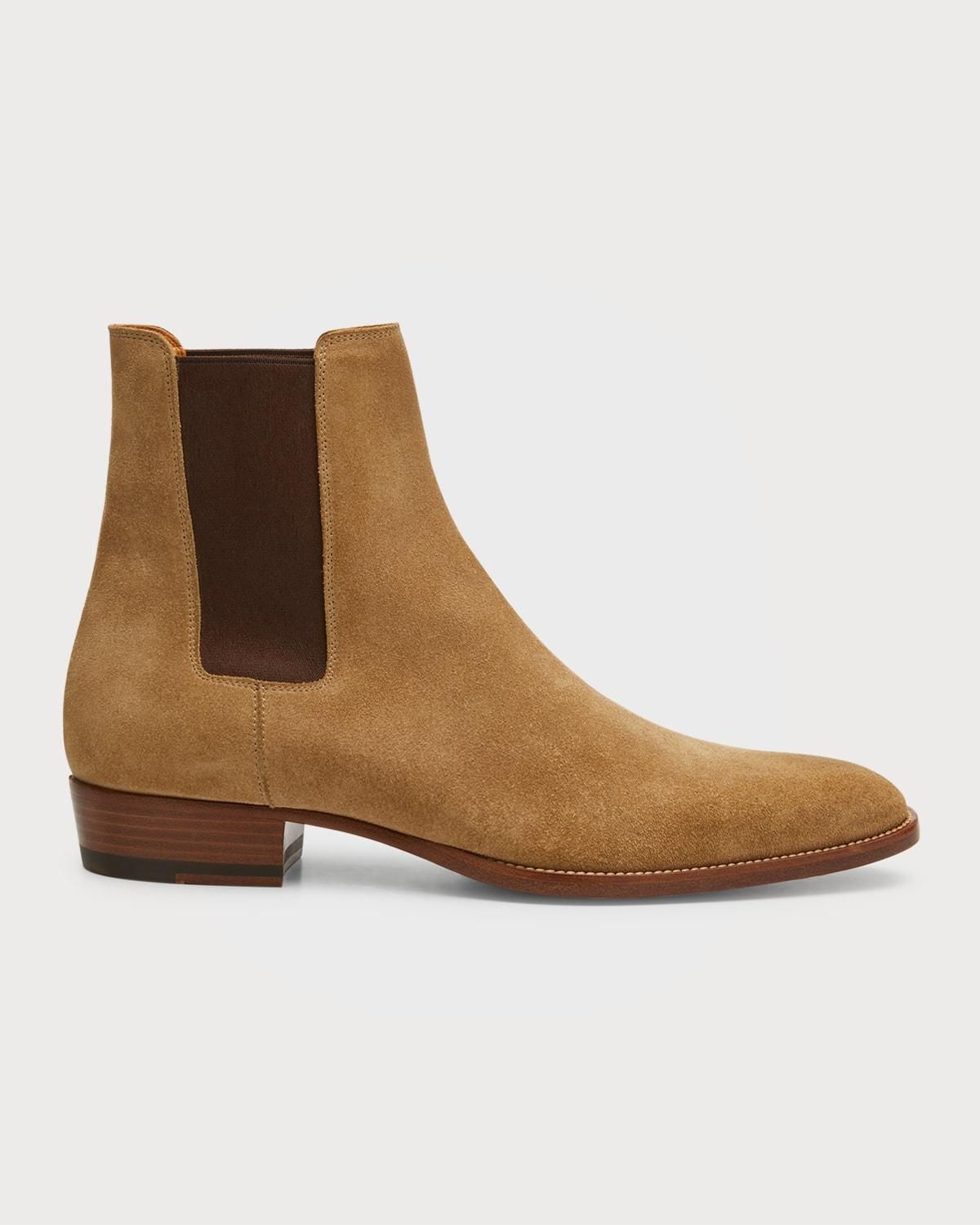 Saint Laurent Mens Wyatt 40 Zip Boot Suede Leather Ankle Tobacco Brown Size 9.5 SAINT LAURENT - Wyatt 40 Croc-Effect Suede Boots - Brown  main image 4