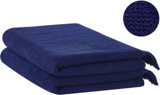 Beliani Beliani - Conjunto De 2 Toallas De Algod&oacute;n Azul Marino Rizo Textura Borlas Ba&ntilde;o Atiu