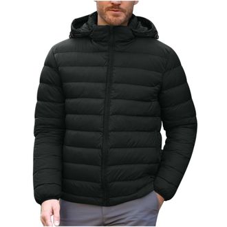 Generic Mens Puffy Jacket Winter Warm Quilted Coat Soft Insulated Hooded Overcoat Waterproof Padded Thermal Jackets Solid Puffer Coats for Hiking Traveling Ca