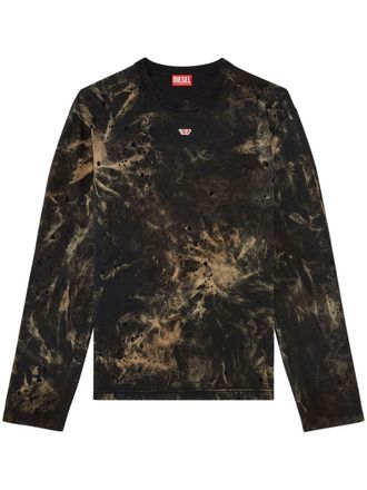 Diesel T-Crane gerafeld T-shirt met tie-dye - Zwart