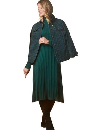 Jessica London Classic Cotton Denim Jacket in Emerald Green Houndstooth at Nordstrom, Size 28