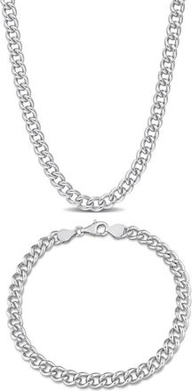 Delmar Mens Sterling Silver Curb Chain Necklace & Bracelet Set at Nordstrom Rack