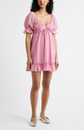 BP. Chiffon Babydoll Minidress in Pink Vacation at Nordstrom, Size Xx-Small